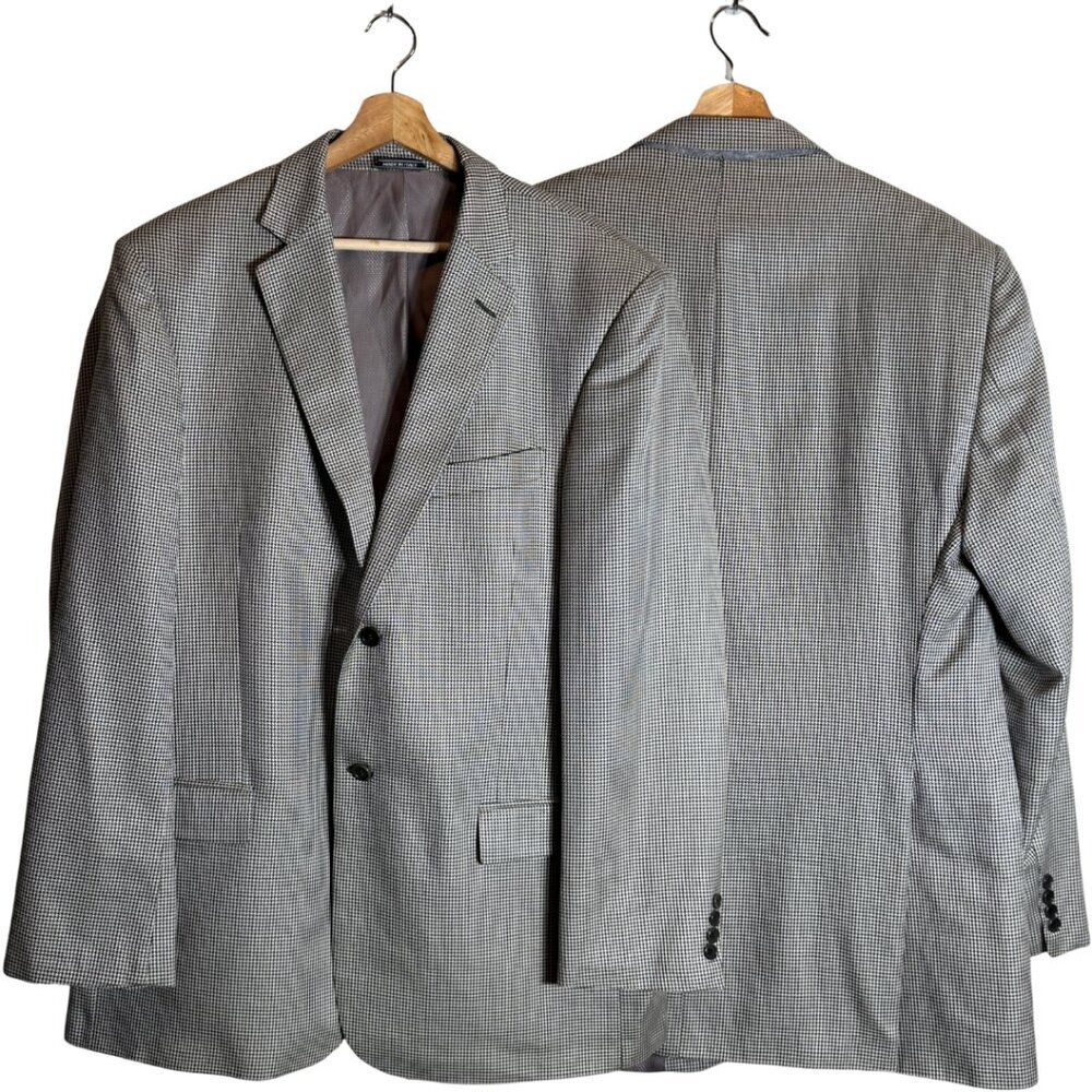 Leonardo Valenti Houndstooth Wool Silk Sport Coat Blazer Jacket Men's 48L Italy